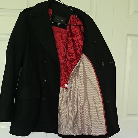 Banana Republic Black Pea Coat Classic Wool Design - Picture 4 of 7